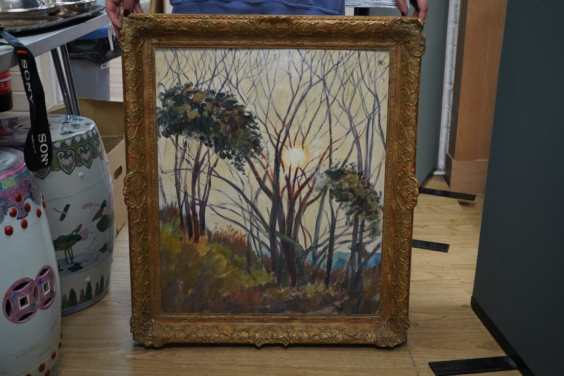 Charles Wheeler PRA (1892-1974), oil on canvas board, ‘Sun through trees’, initialled and dated '61, 60 x 49cm. Condition - fair to good